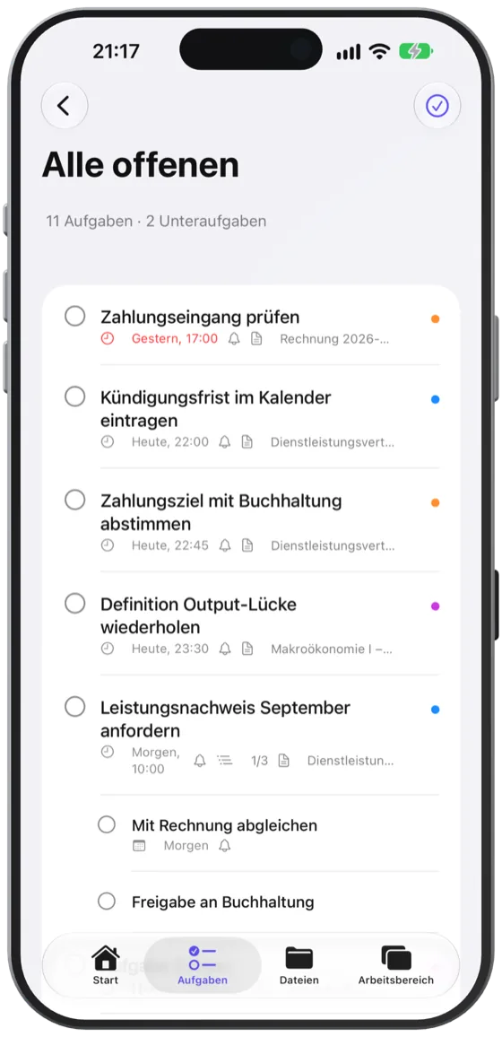 „Aufgaben“ auf dem iPhone mit den offenen Aufgaben